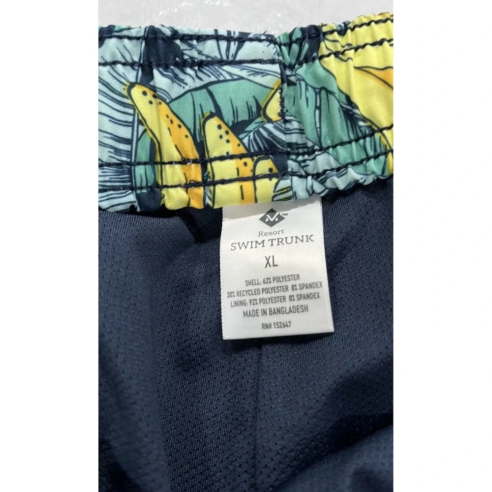 Resort Swim Trunks Mens XL Blue Banana Print  4-Way Stretch Quick Dry UPF 50